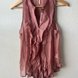 *Free People Pink Blouse with Delicate Ruffles